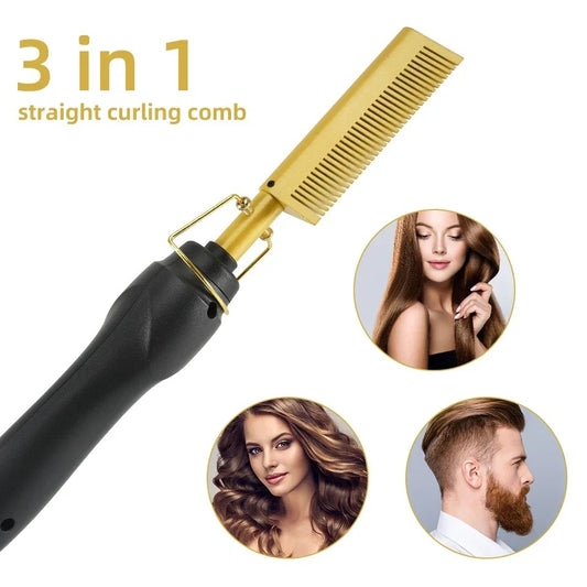 Wet & Dry Hair Straightener Comb | Fast Heating Hot Comb & Curling Hair Styler