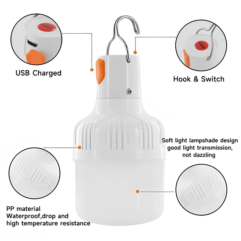 60mm USB Rechargeable Led Bulb Portable Camping Emergency Lighting Light Flashlight Outdoor Garden Picnic Work Hanging Tent Lamp