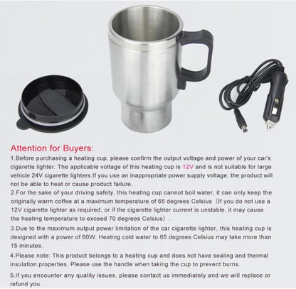 12V Car Heating Cup 450ml – Stainless Steel Heated Travel Mug-zinggal