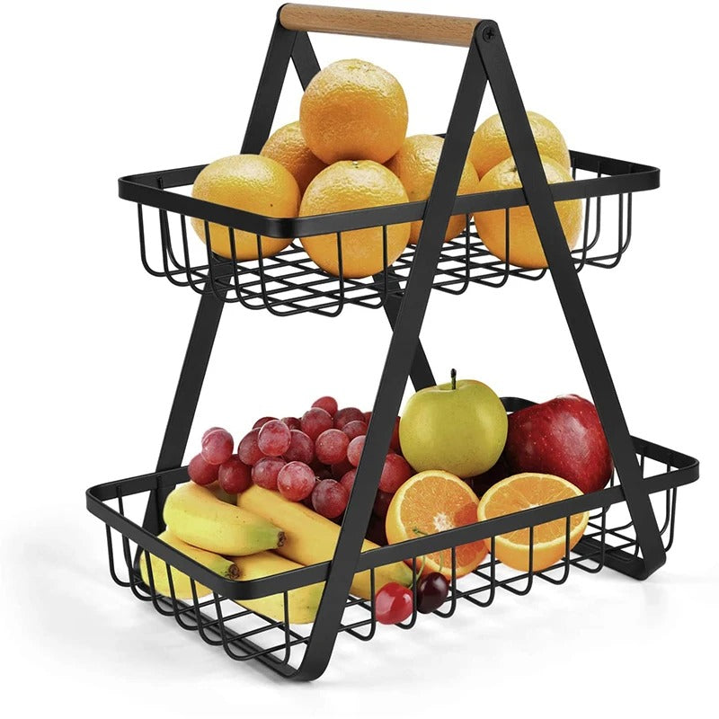 2-Tier Metal Fruit Basket | Countertop Fruit, Vegetable & Bread Storage Organizer