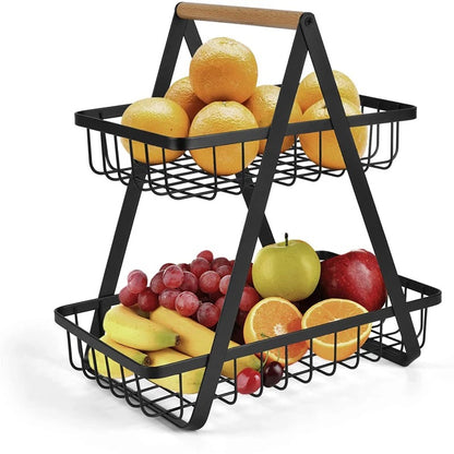 2-Tier Metal Fruit Basket | Countertop Fruit, Vegetable & Bread Storage Organizer