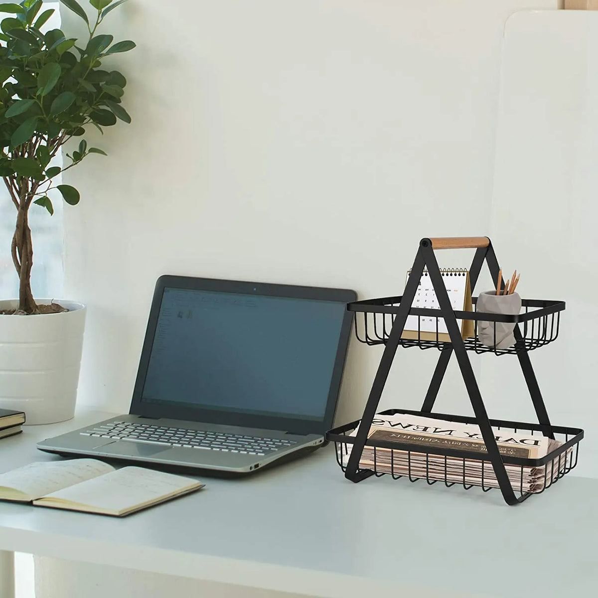 2-Tier Metal Fruit Basket | Countertop Fruit, Vegetable & Bread Storage Organizer