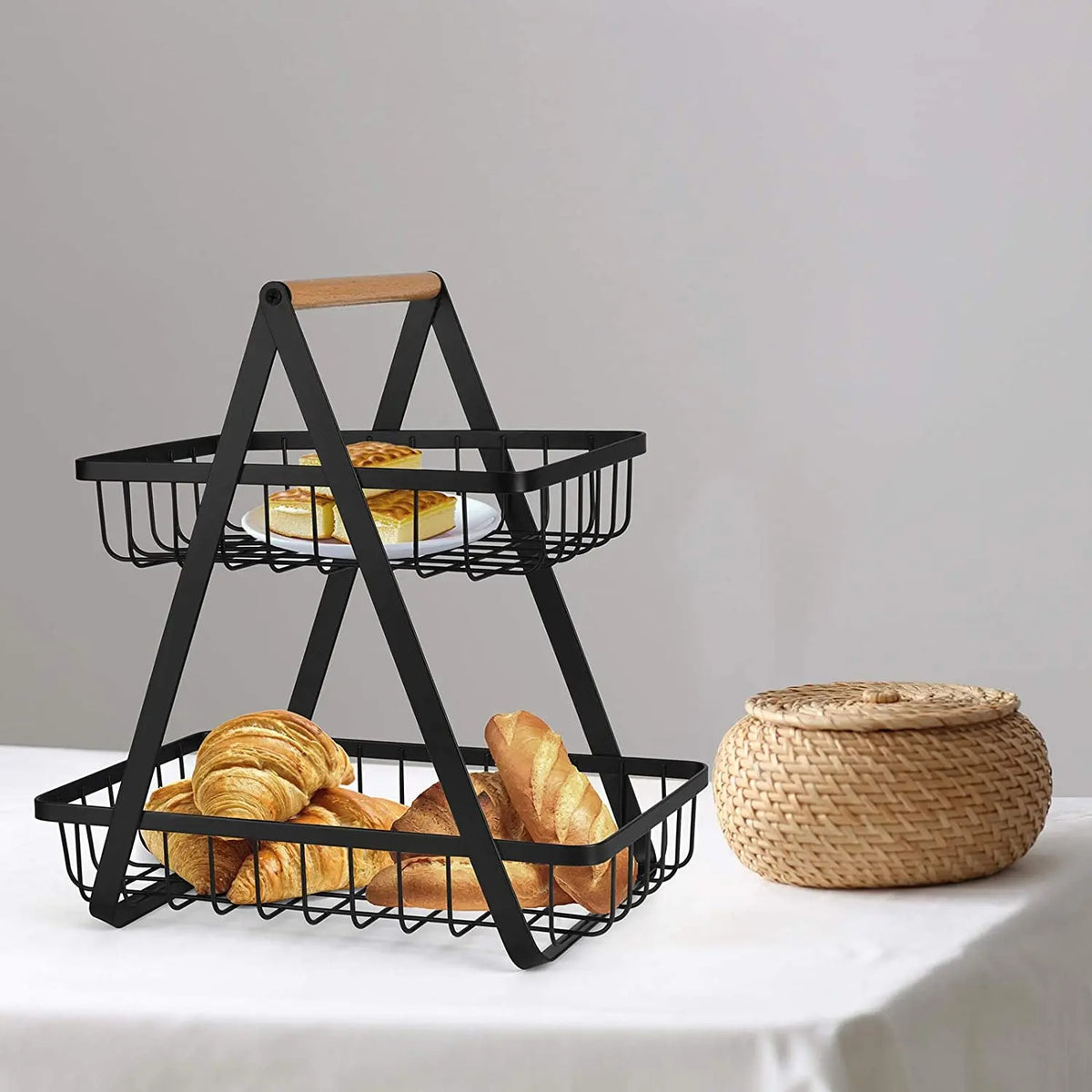 2-Tier Metal Fruit Basket | Countertop Fruit, Vegetable & Bread Storage Organizer