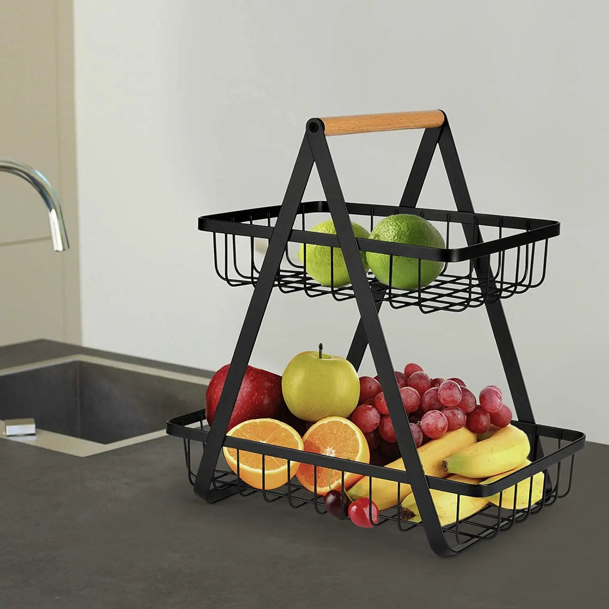 2-Tier Metal Fruit Basket | Countertop Fruit, Vegetable & Bread Storage Organizer