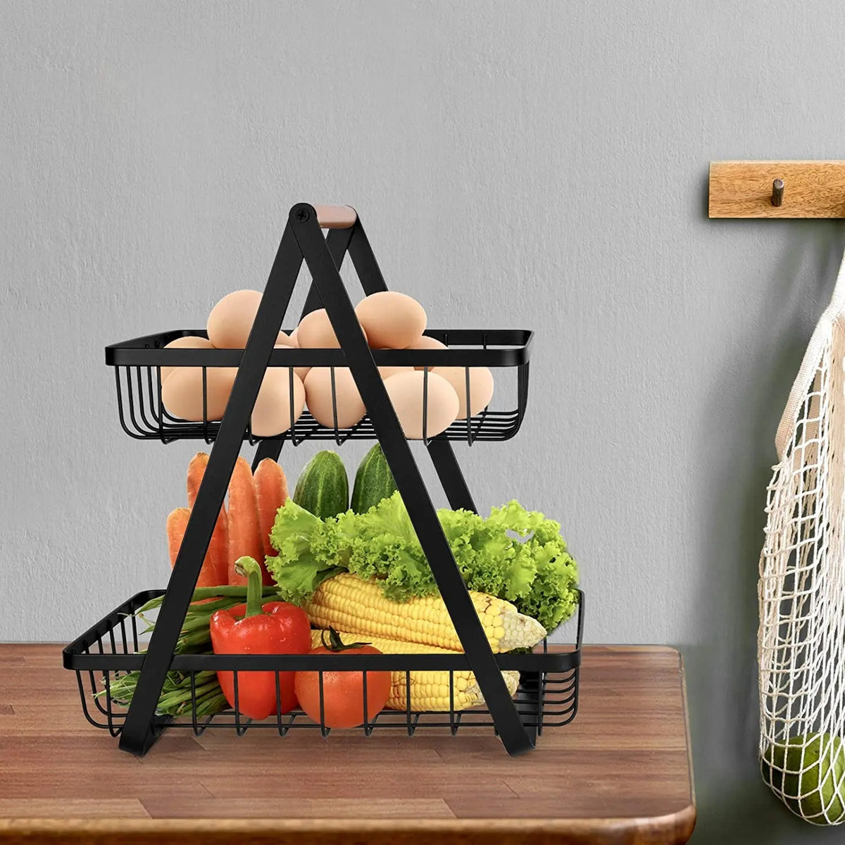2-Tier Metal Fruit Basket | Countertop Fruit, Vegetable & Bread Storage Organizer