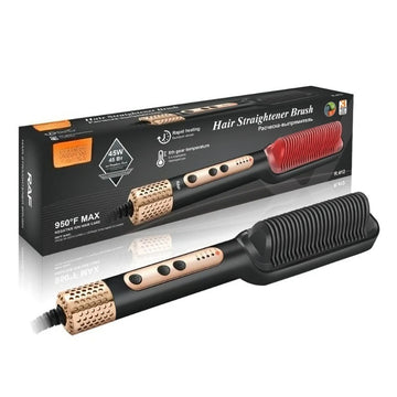 2-in-1 Hair Straightener Brush & Curler | Negative Ion Styling Comb with Fast Heating