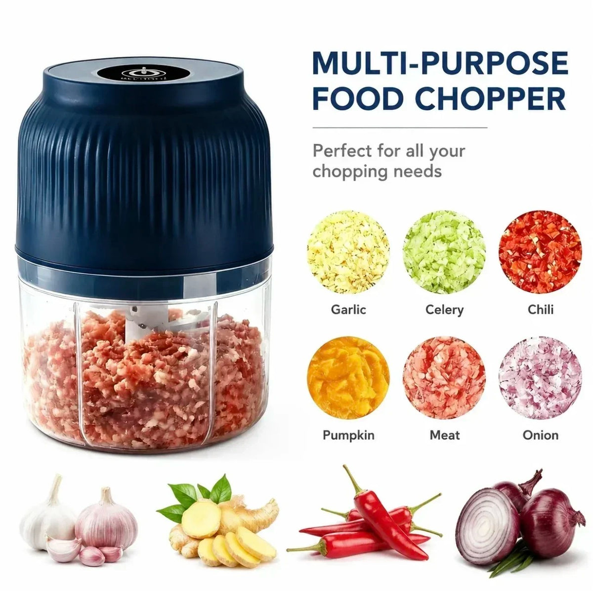 250ml Mini Electric Food Chopper – USB Rechargeable Garlic, Onion & Vegetable Cutter | Zinggal Qatar
