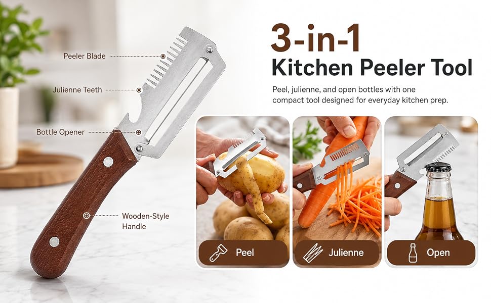 3-in-1 Vegetable Peeler & Kitchen Slicer with Bottle Opener | Stainless Steel Multifunctional Tool Qatar