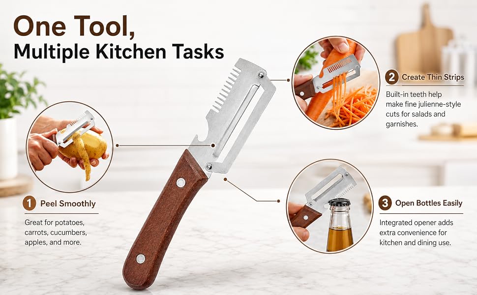 3-in-1 Vegetable Peeler & Kitchen Slicer with Bottle Opener | Stainless Steel Multifunctional Tool Qatar