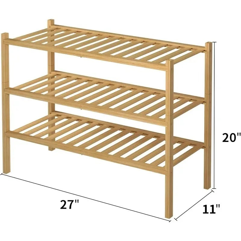3-Tier Bamboo Shoe Rack | Wooden Shoe Storage Organizer for Entryway, Wardrobe & Closet
