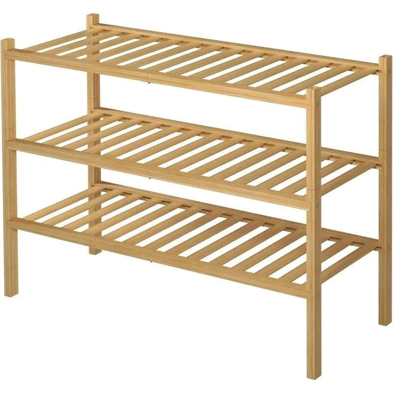 3-Tier Bamboo Shoe Rack | Wooden Shoe Storage Organizer for Entryway, Wardrobe & Closet