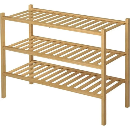 3-Tier Bamboo Shoe Rack | Wooden Shoe Storage Organizer for Entryway, Wardrobe & Closet
