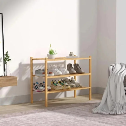 3-Tier Bamboo Shoe Rack | Wooden Shoe Storage Organizer for Entryway, Wardrobe & Closet