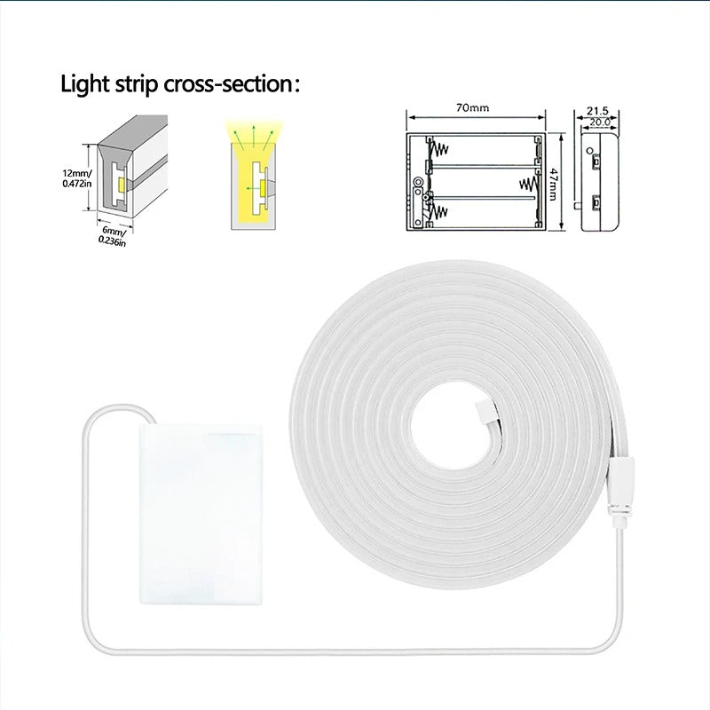 Battery Powered Neon LED Strip Light with Battery Box – Flexible Rope Light for Bedroom & DIY Decor-zinggal-Qatar