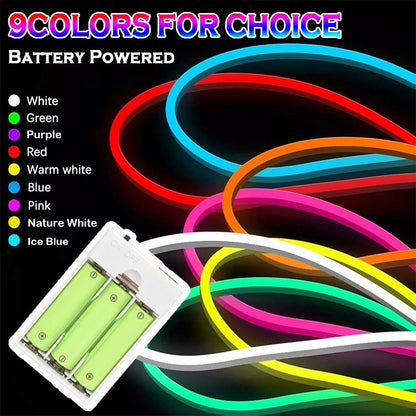 Battery Powered Neon LED Strip Light with Battery Box – Flexible Rope Light for Bedroom & DIY Decor-zinggal-Qatar