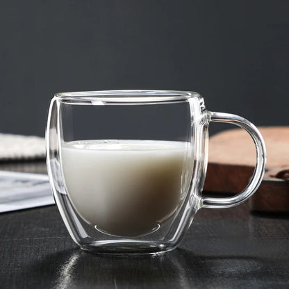 Double Wall Borosilicate Glass Mug | Heat-Resistant Tea, Coffee, Milk & Juice Cup | Gift Drinkware