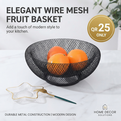 Metal Fruit Basket | Large Round Mesh Fruit & Vegetable Storage Basket