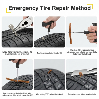 5-Piece Tubeless Tire Repair Kit | Motorcycle, Car & Truck Tire Puncture Repair Tool with Rubber Plugs