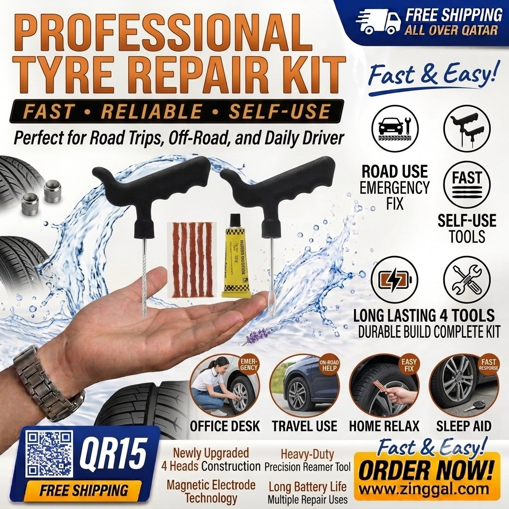 5-Piece Tubeless Tire Repair Kit | Motorcycle, Car & Truck Tire Puncture Repair Tool with Rubber Plugs