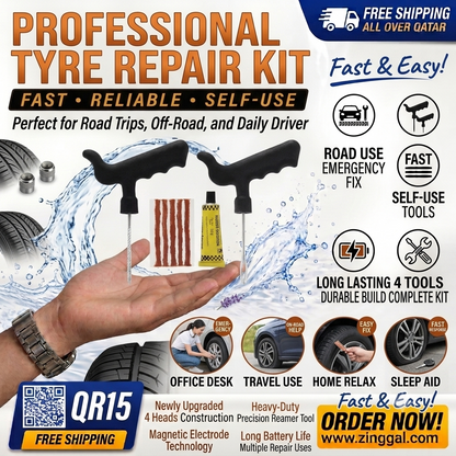 5-Piece Tubeless Tire Repair Kit | Motorcycle, Car & Truck Tire Puncture Repair Tool with Rubber Plugs