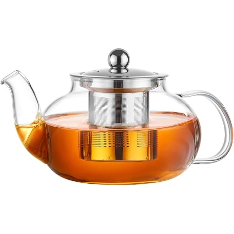 Glass Teapot with Stainless Steel with removeable Infuser – Teapot blooming and loose leaf tea maker Kettle for camping-zinggal