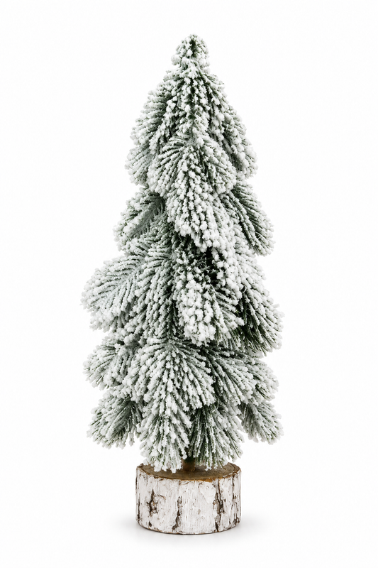 Mini Christmas Trees – Snow Frosted Bottle Brush Christmas Trees with Wooden Base-zinggal-Qatar