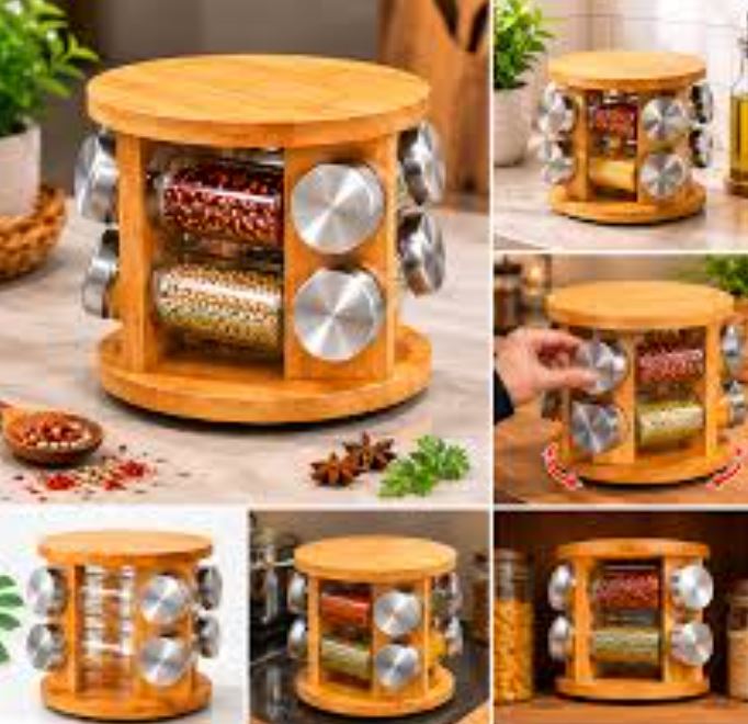Rotating Spice Rack with Jars – Kitchen Spice Organizer-zinggal-qatar