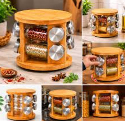 Rotating Spice Rack with Jars – Kitchen Spice Organizer-zinggal-qatar