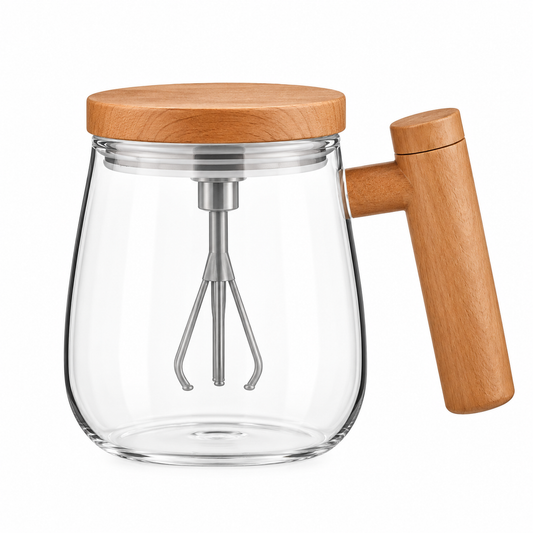 Self-Stirring Glass Coffee Mug with Lid – Automatic Electric Mixing Cup-zinggal