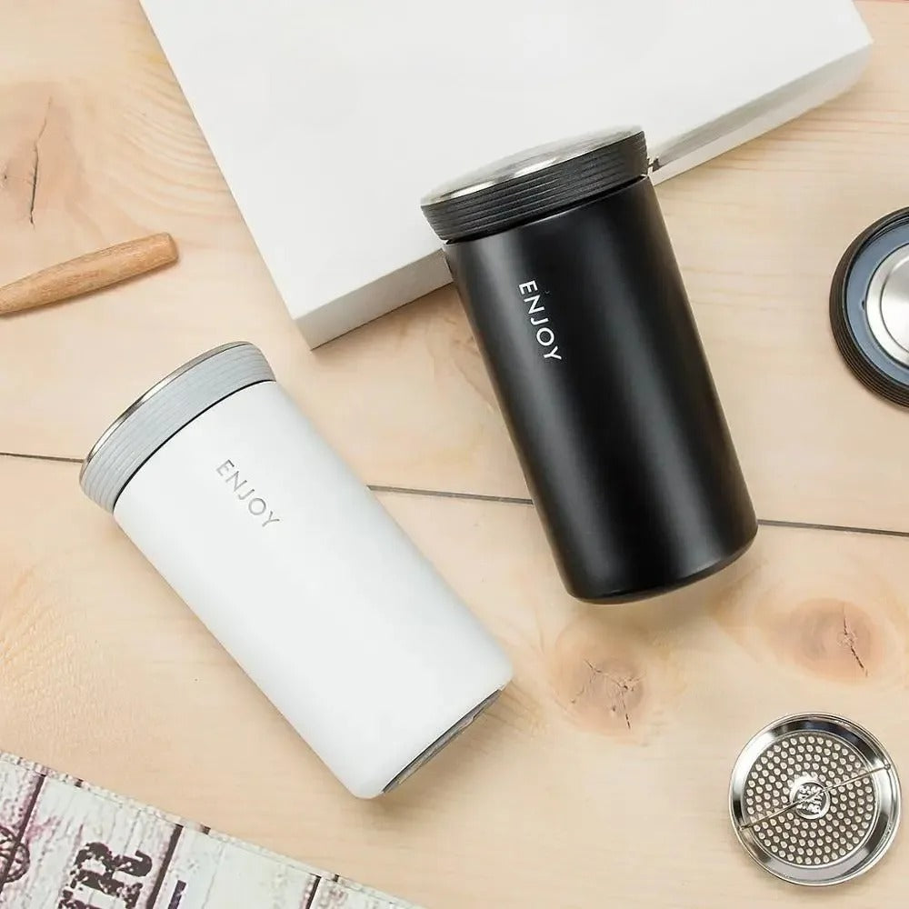 Stainless Steel Thermos Mug with Filter Travel Coffee & Tea Cup | Zinggal Qatar