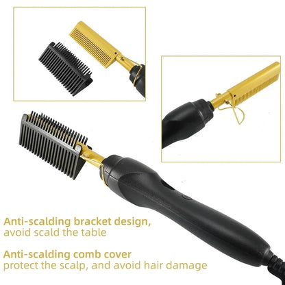 Wet & Dry Hair Straightener Comb | Fast Heating Hot Comb & Curling Hair Styler