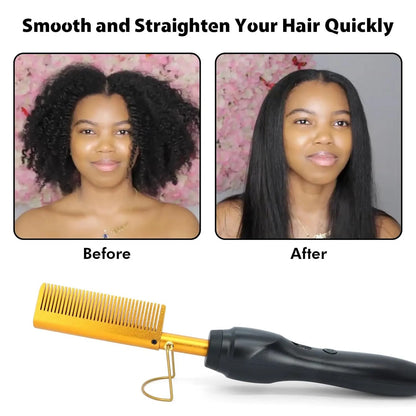 Wet & Dry Hair Straightener Comb | Fast Heating Hot Comb & Curling Hair Styler