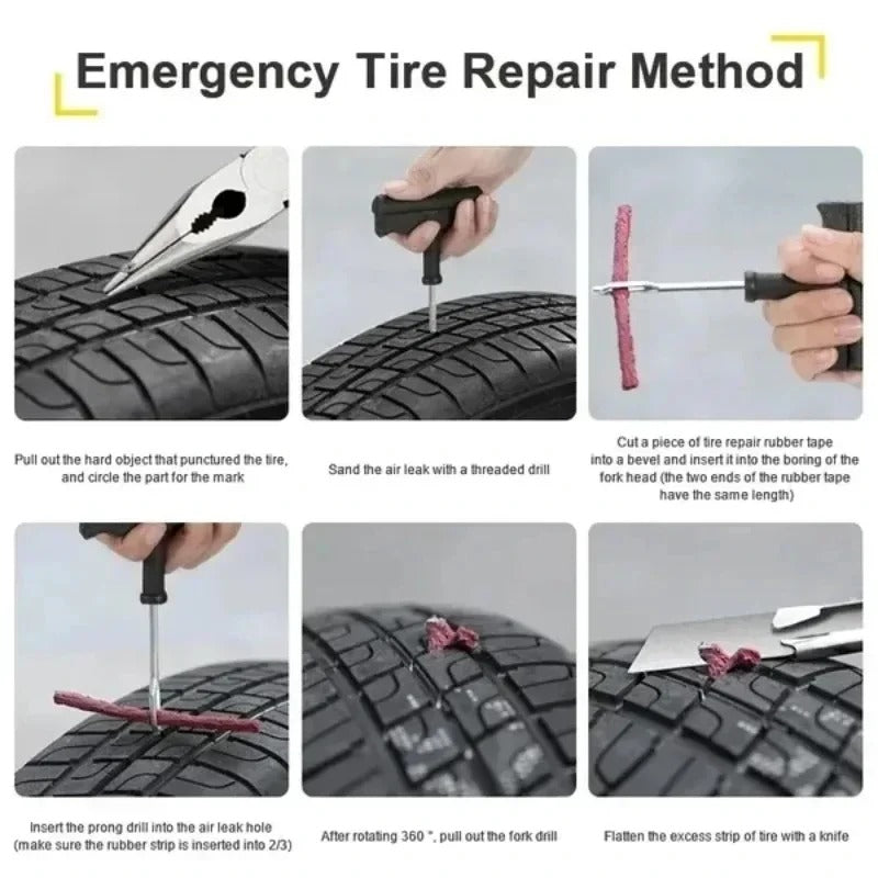 5-Piece Tubeless Tire Repair Kit | Motorcycle, Car & Truck Tire Puncture Repair Tool with Rubber Plugs