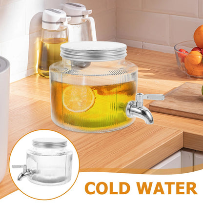 Glass Drink Dispenser for Fridge | Large Capacity Beverage Container with Tap for Juice, Water & Tea