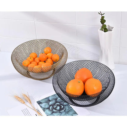 Metal Fruit Basket | Large Round Mesh Fruit & Vegetable Storage Basket
