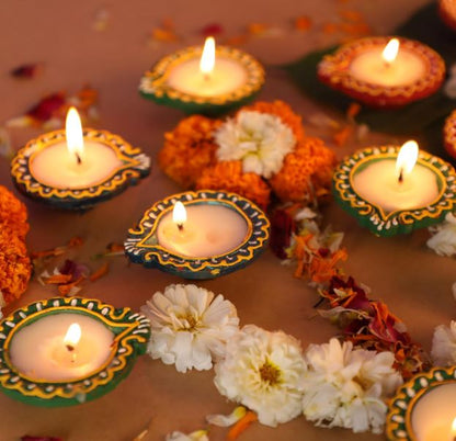 Handmade Leaf Terracotta Clay Diyas – Chandrarupa Diya Tea Light Oil Lamps for Diwali & Pooja in Qatar-Zinggal