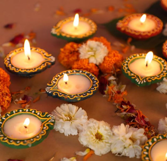 Handmade Leaf Terracotta Clay Diyas – Chandrarupa Diya Tea Light Oil Lamps for Diwali & Pooja in Qatar-Zinggal