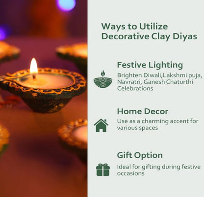 Handmade Leaf Terracotta Clay Diyas – Chandrarupa Diya Tea Light Oil Lamps for Diwali & Pooja in Qatar-Zinggal