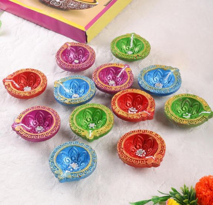 Handmade Leaf Terracotta Clay Diyas – Chandrarupa Diya Tea Light Oil Lamps for Diwali & Pooja in Qatar-Zinggal