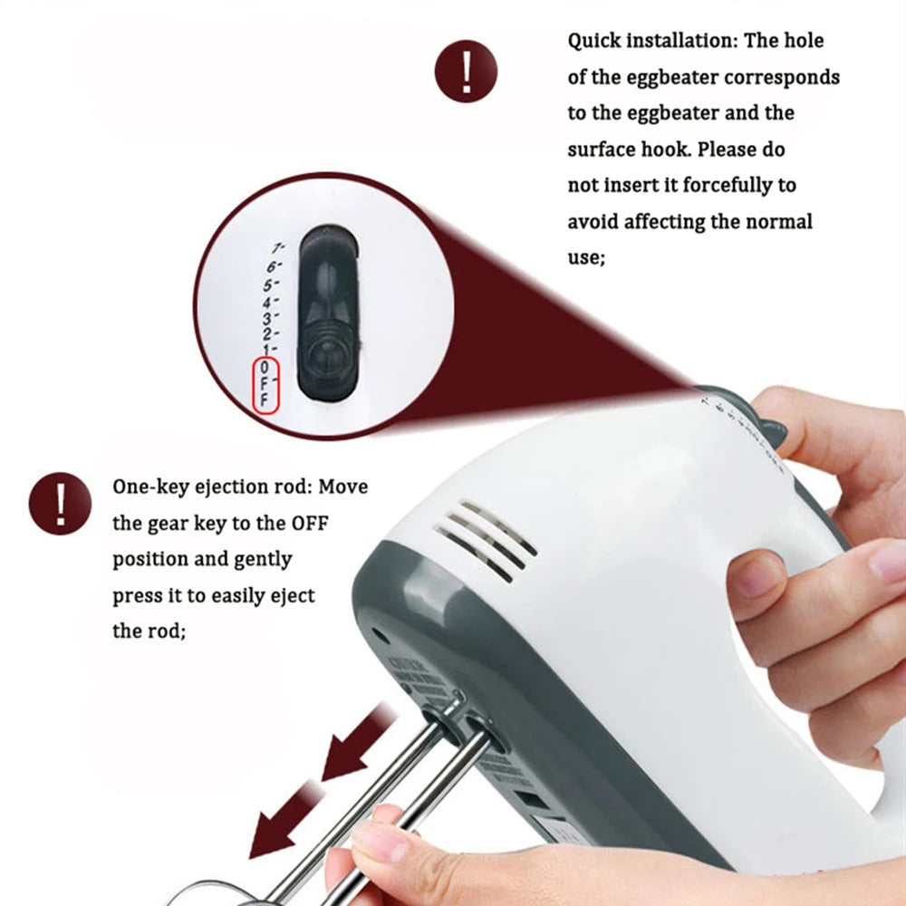 7-Speed Electric Hand Mixer | Powerful Egg Beater & Baking Mixer for Cakes, Cream & Dough