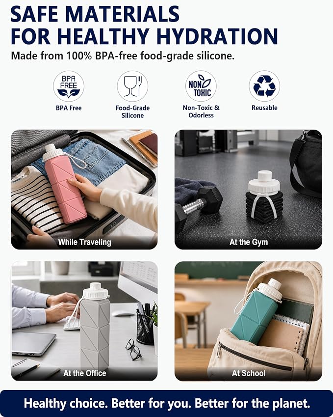 Collapsible Silicone Water Bottle – BPA-Free Foldable & Reusable Travel Bottle for Gym, Hiking & Sports | Zinggal Qatar