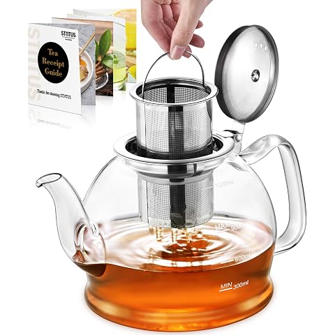 Glass Teapot with Stainless Steel with removeable Infuser – Teapot blooming and loose leaf tea maker Kettle for camping-zinggal