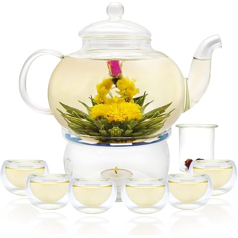 Glass Teapot with Stainless Steel with removeable Infuser – Teapot blooming and loose leaf tea maker Kettle for camping-zinggal