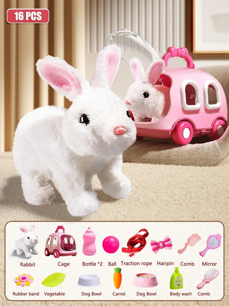 Interactive Dancing Walking Rabbit Toy, Plush Bunny Electronic Pet for Kids, Animated Moving Animal Gift for Boys Girls Birthday