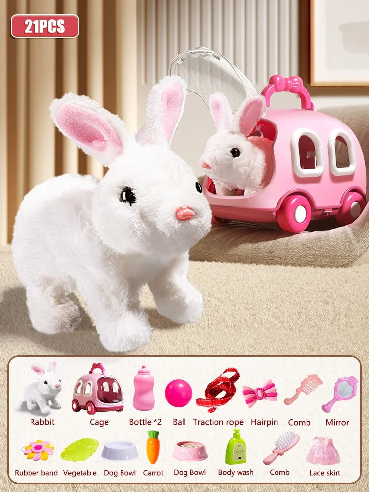 Interactive Dancing Walking Rabbit Toy, Plush Bunny Electronic Pet for Kids, Animated Moving Animal Gift for Boys Girls Birthday