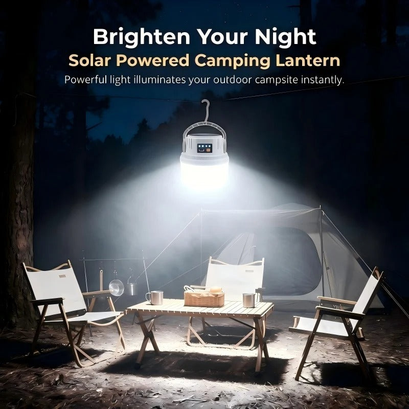 Solar Camping Light Portable LED Lamp Type-C Rechargeable 6 Modes Waterproof S-Hook Tent Hiking Garden Emergency Atmosphere Lamp
