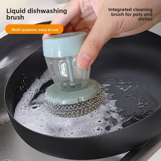 Non-Stick Steel Wire Kitchen Cleaning Brush Dishwashing Pot Scrubber Home Use Plastic Handle Durable Scrubbing Tool