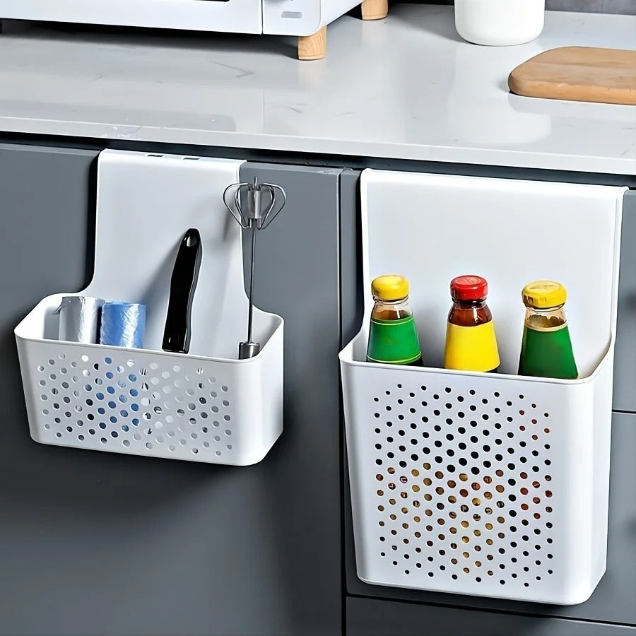 Kitchen Cabinet Door Hanging Storage Basket | Over-the-Door Organizer Shelf with Hooks