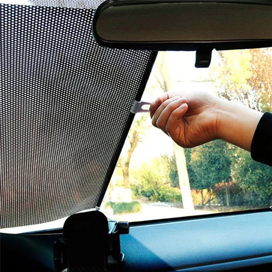 Car Curtain Windshield Sunshade Auto Retractable Sun Block Roller Blind PVC Curtain Car Sun Visor Front Windshield Sun Shade