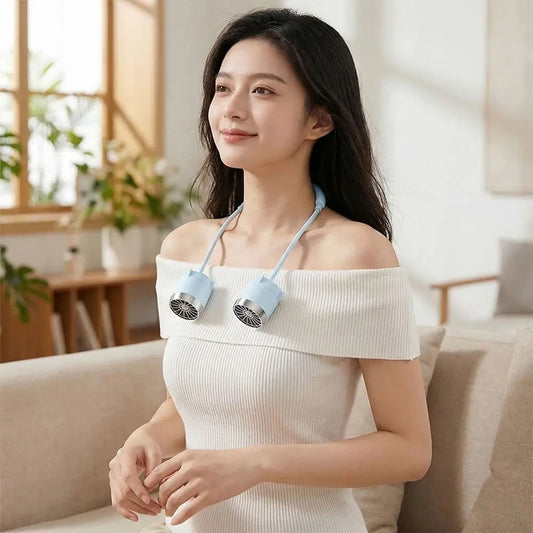 Low Noise Hanging Neck Fan USB Rechargeable 360° Bendable Neck Electric Fan Hands-Free Lightweight Around Neck Cooler